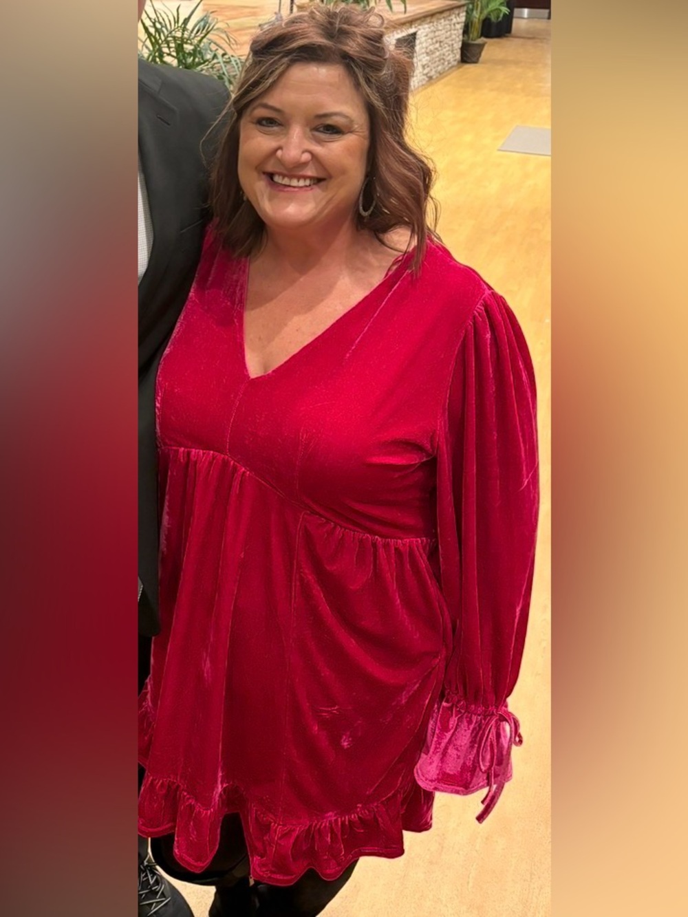 Velvet V-Neck Mini Dress in Fuchsia